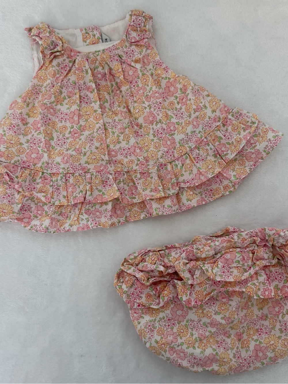 Janie and Jack Pink Floral Ruffle Dress with Matching Bloomers